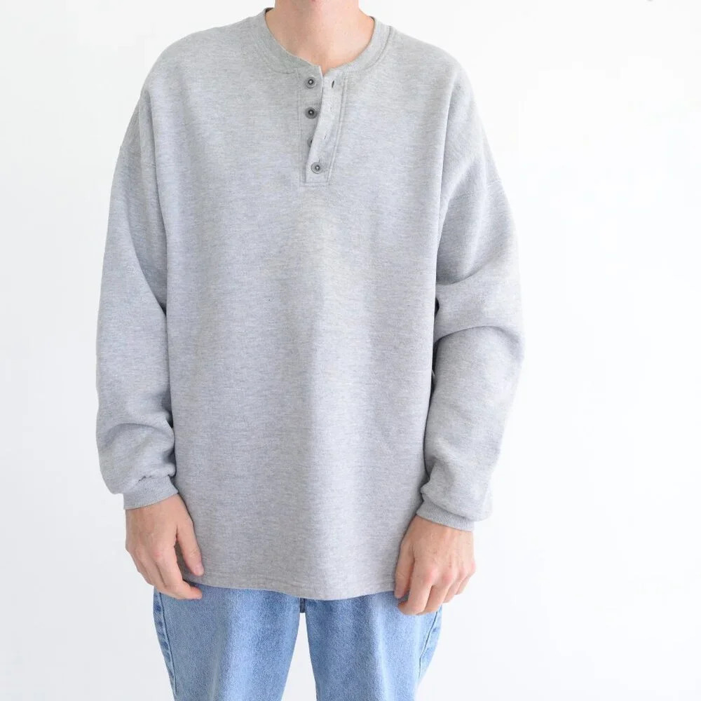 Vintage 90S Russell Athletic Gray Button Collar Crew Neck Size XL USA Made